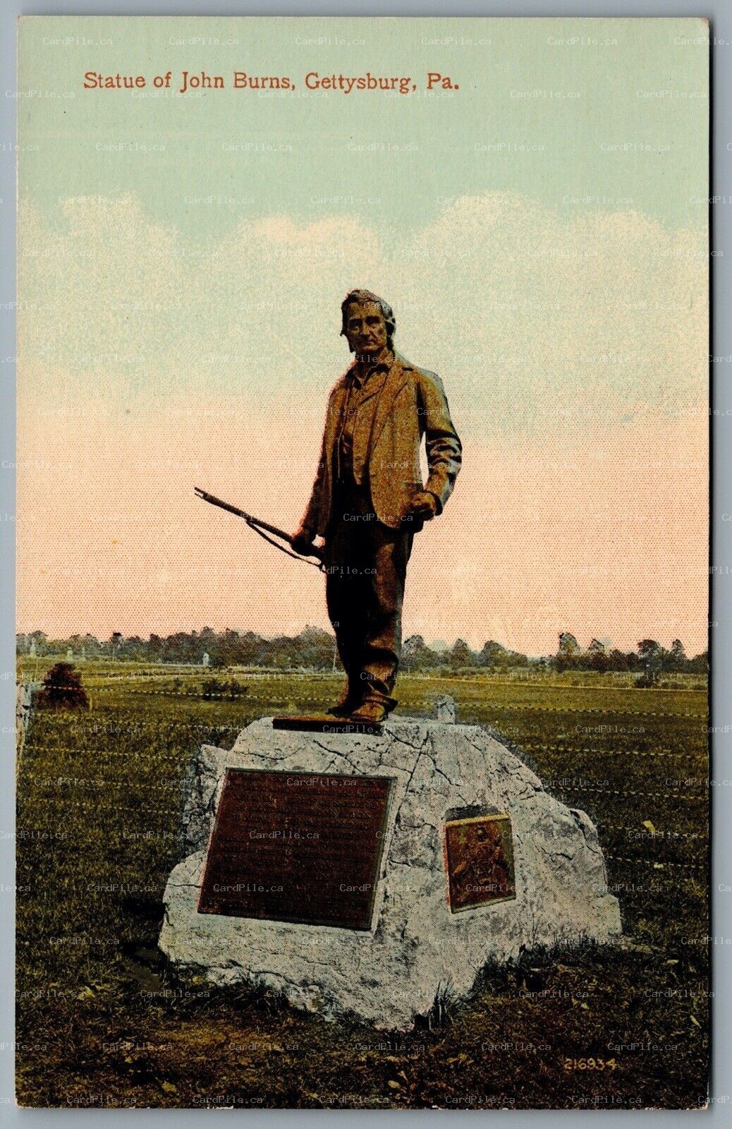 Postcard Gettysburg PA c1932 Statue of John Burns Civil War Hero