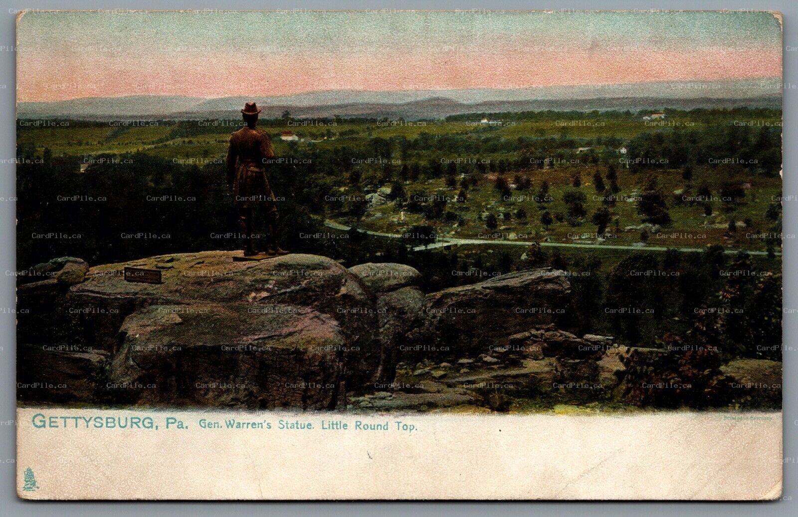 Postcard Gettysburg PA c1908 Tucks Gen. Warren's Statue Little Round Top  