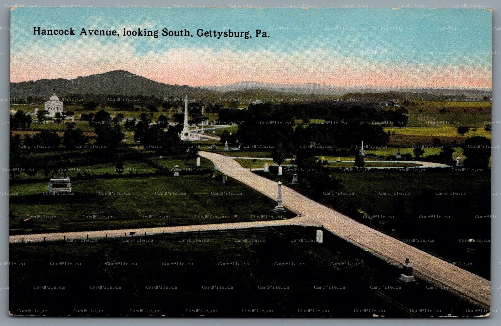 Postcard Gettysburg PA c1913 Hancock Avenue Looking South From Tower Cemetery