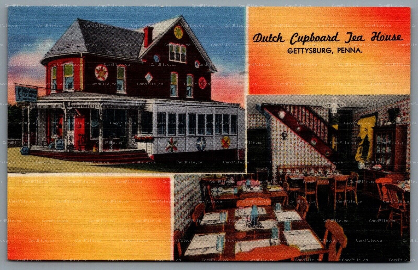Postcard Gettysburg PA c1955 Dutch Cupboard Tea House Routes I40 and I15 South