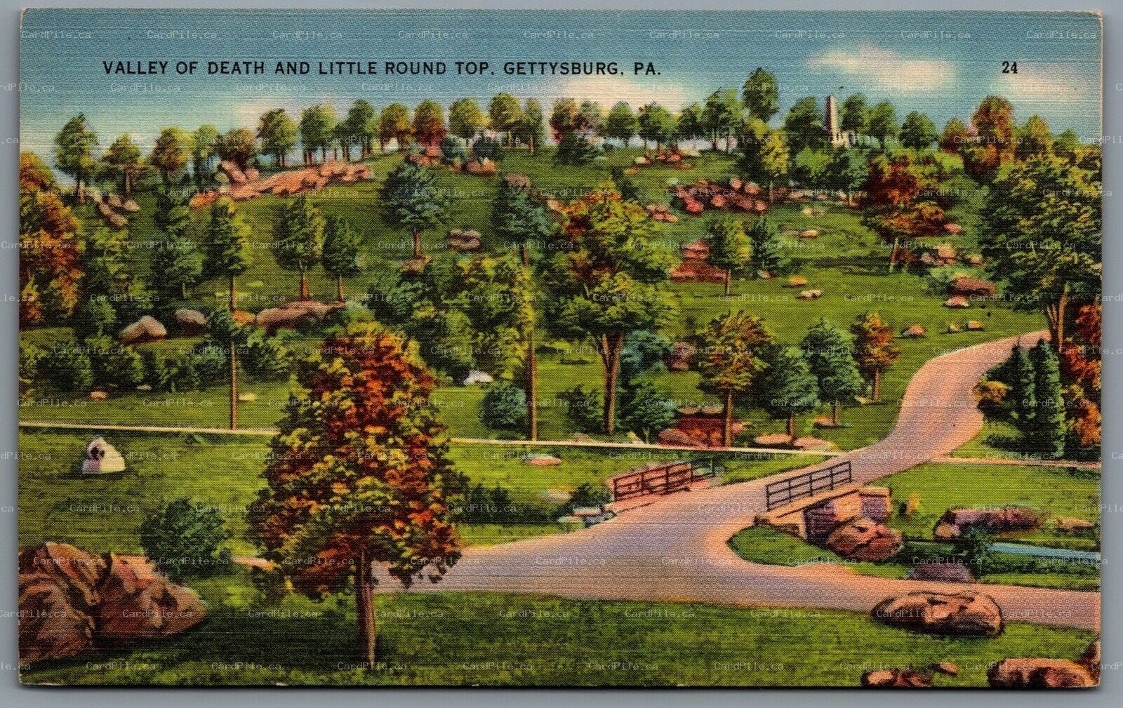 Postcard Gettysburg PA c1930s Valley of Death And Little Round Top Devil's Den