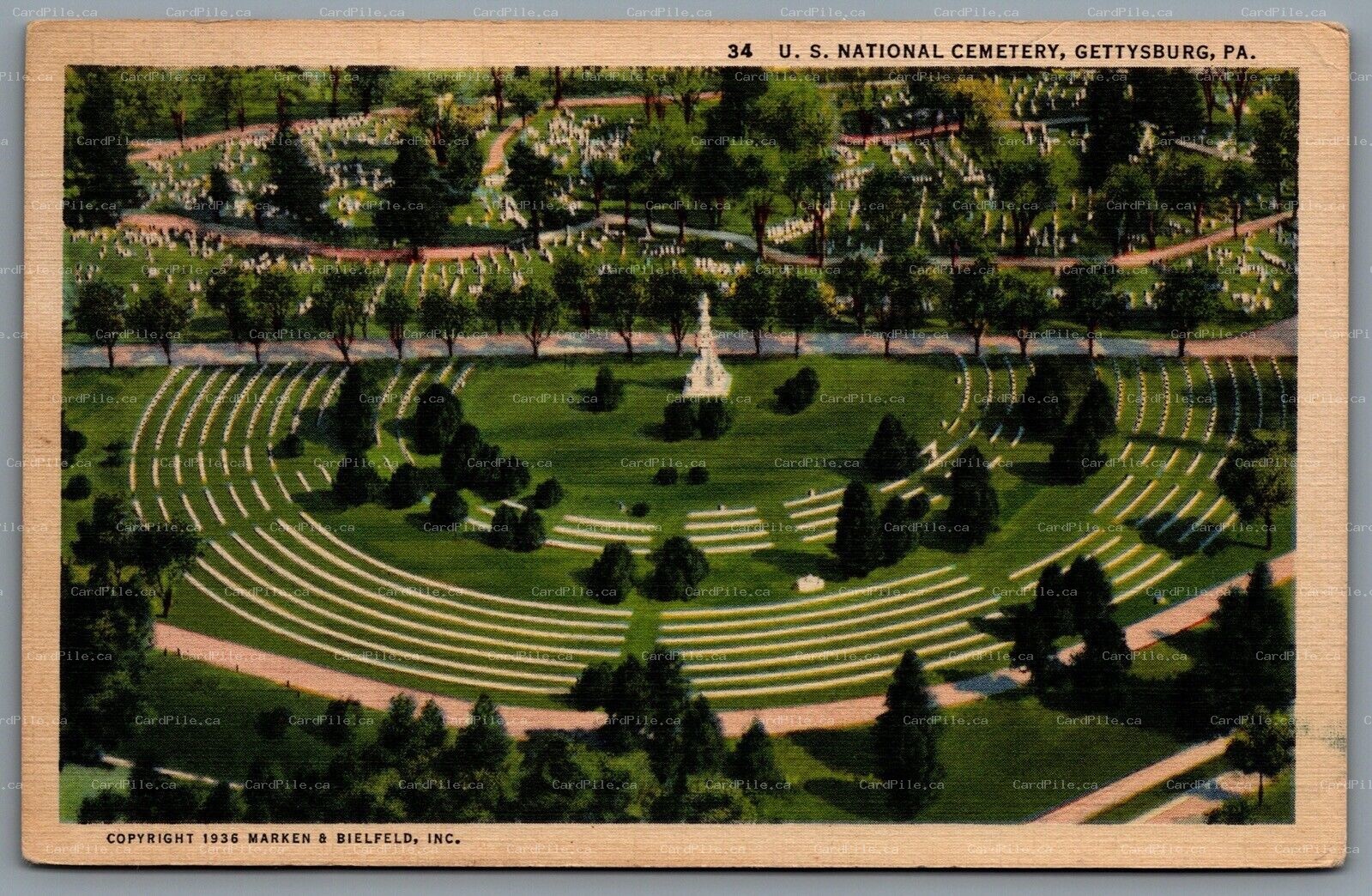 Postcard Gettysburg PA c1936 U.S. National Cemetery For Union Federal Casualties