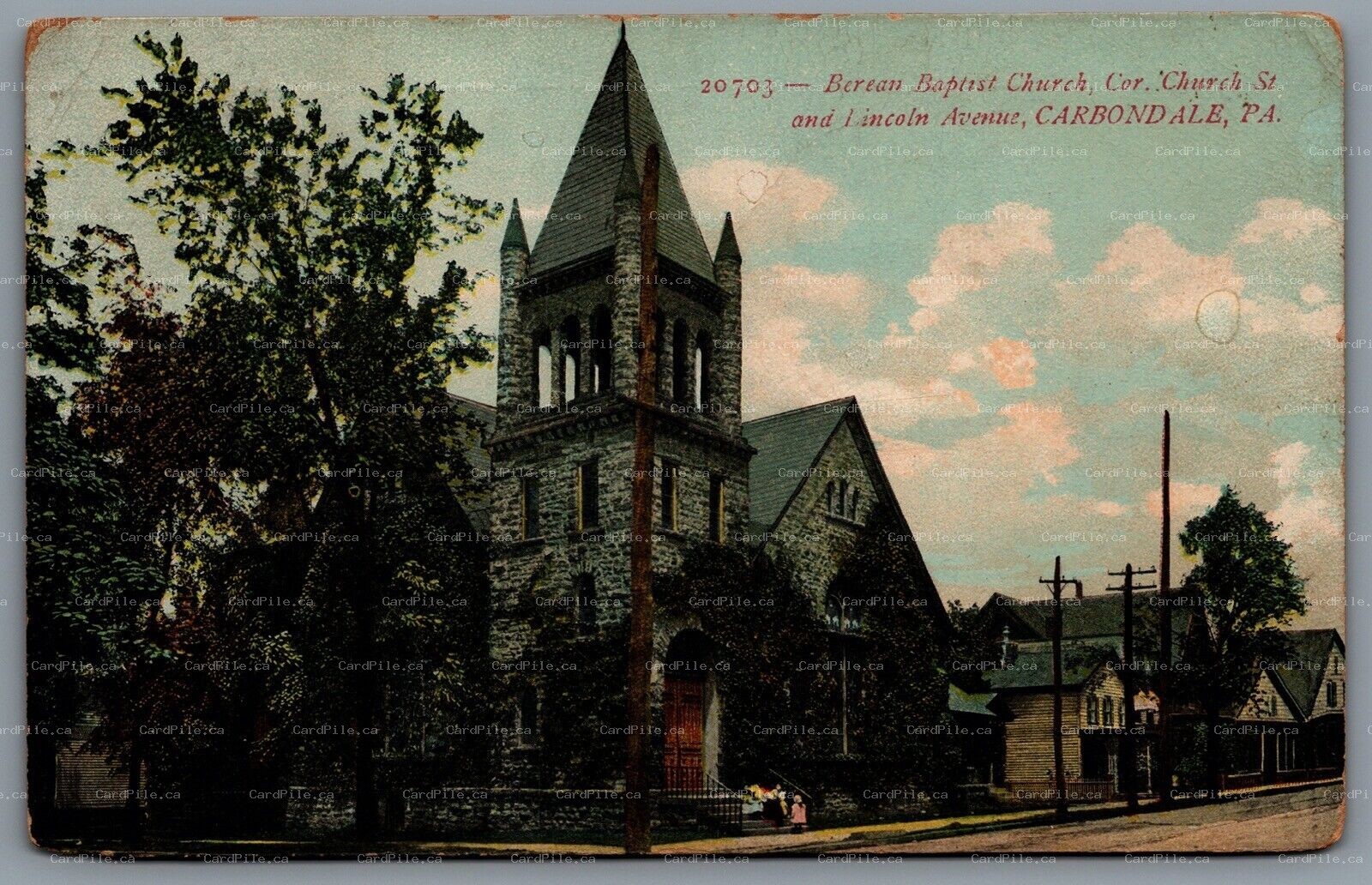 Postcard Carbondale PA c1909 Berean Baptist Church Church St. and Lincoln Avenue