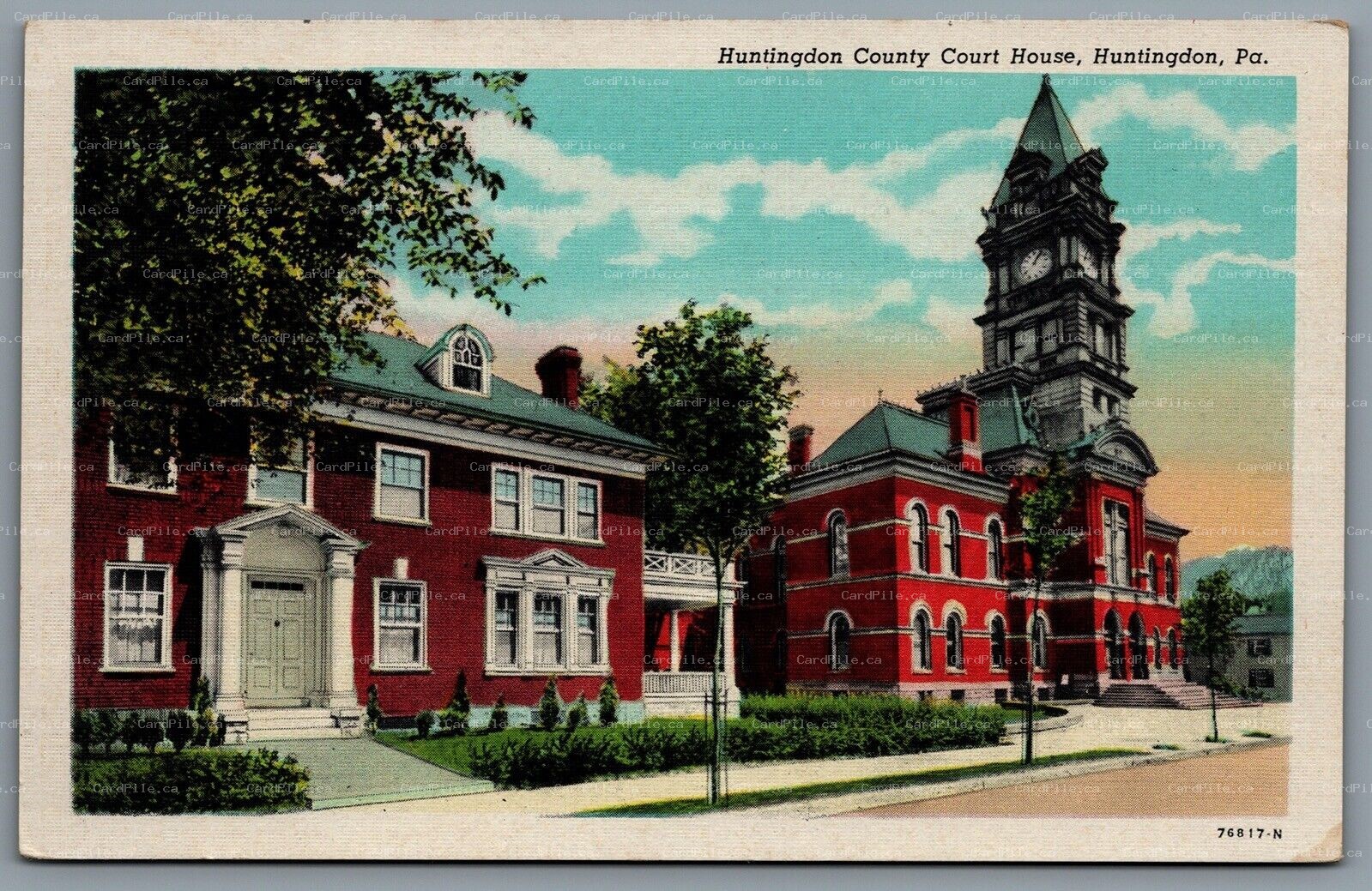 Postcard Huntingdon PA c1917 Huntingdon County Court House View From Penn St.