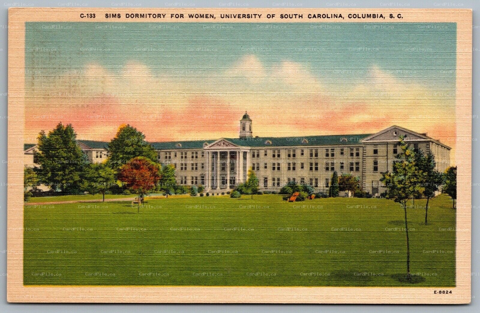 Postcard Columbia SC 1940s Sims Dormitory for Women University of South Carolina