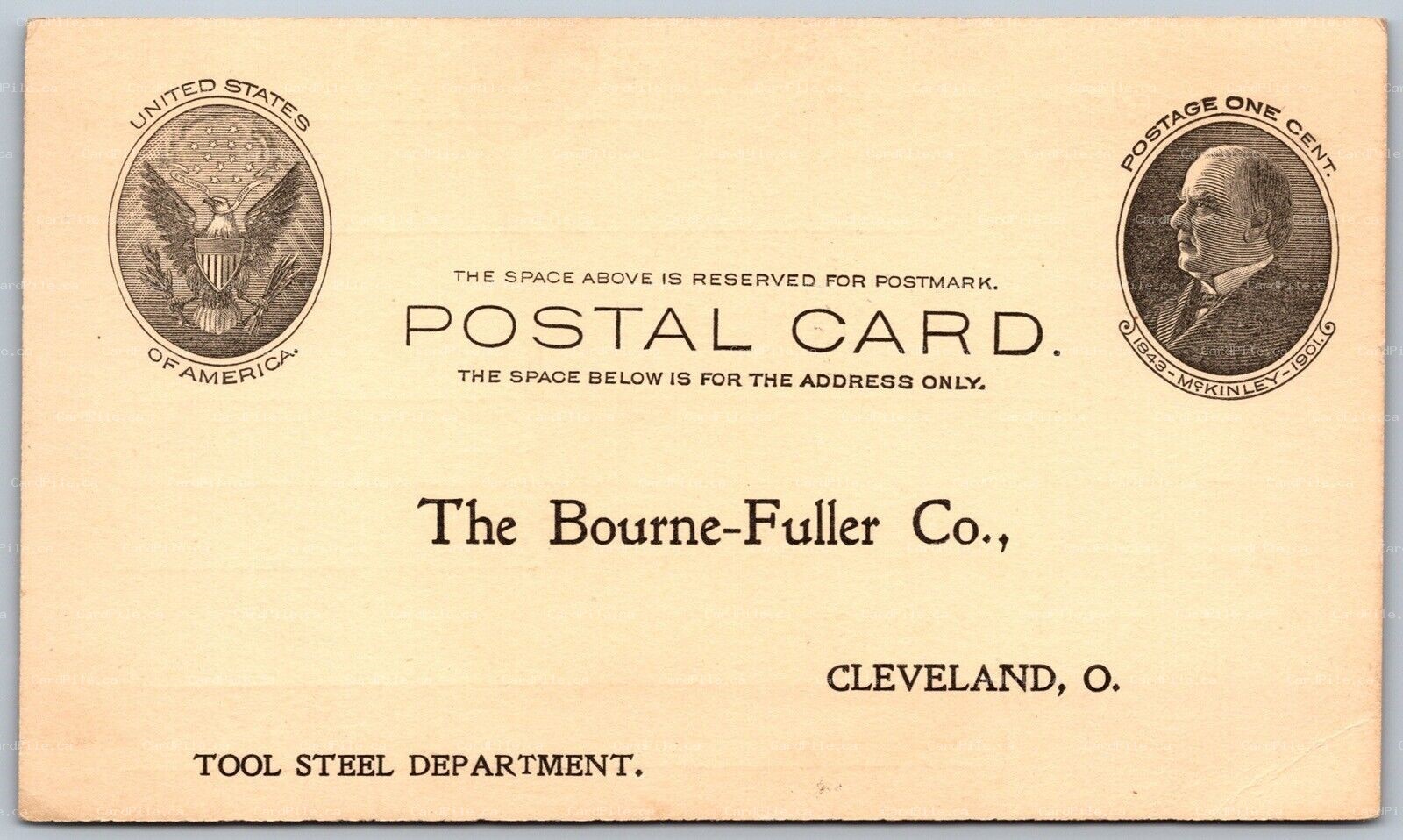 Postal Card Cleveland Ohio c1901 UX18 The Bourne Fuller Co Tool Steel Dept.