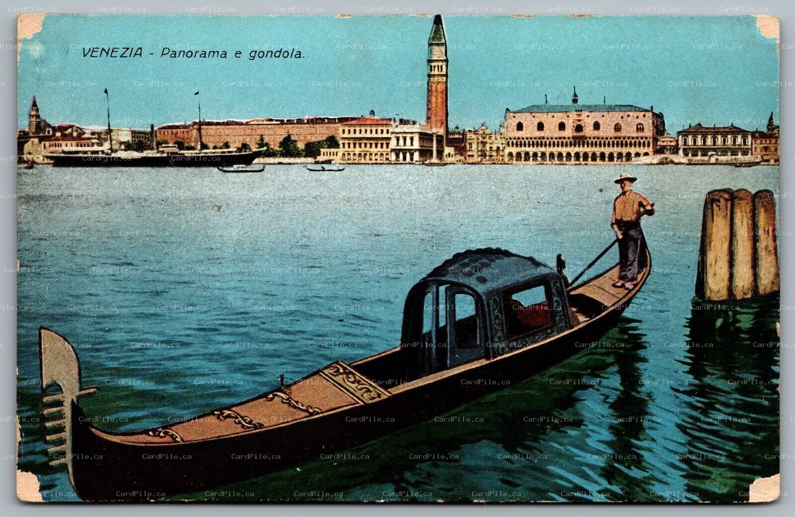 Postcard Venezia Italy c1910s Panorama e gondola Venice