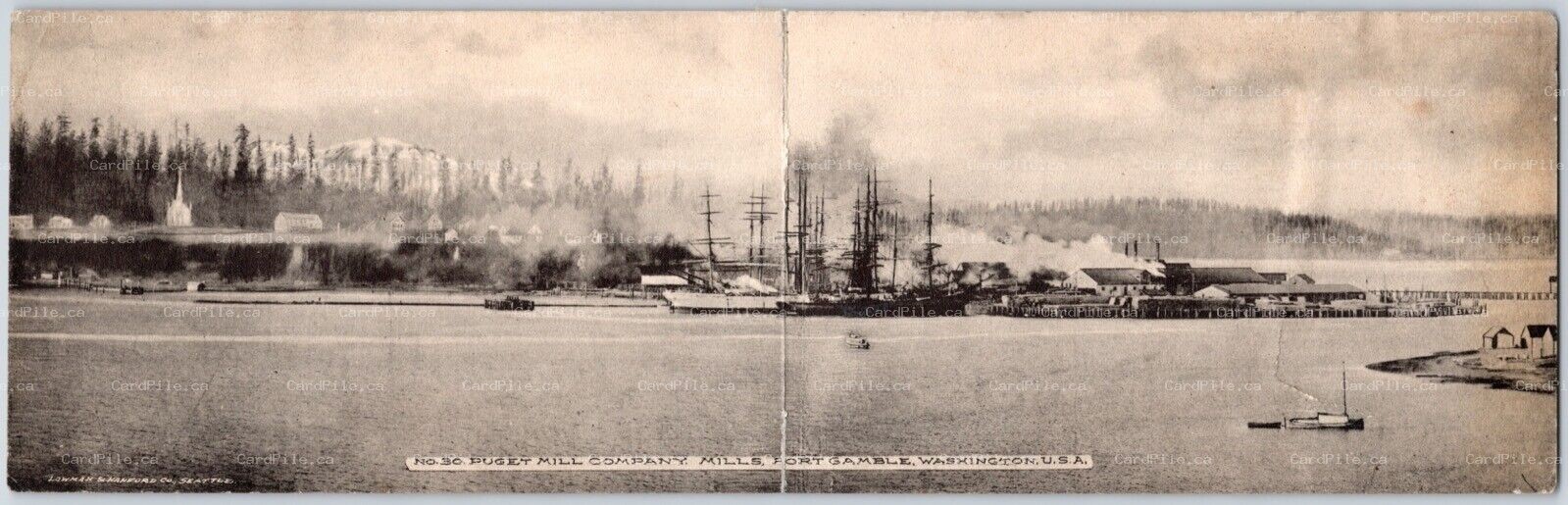 Postcard Port Gamble Washington c1905 Panoramic View Puget Mill Company Mills 