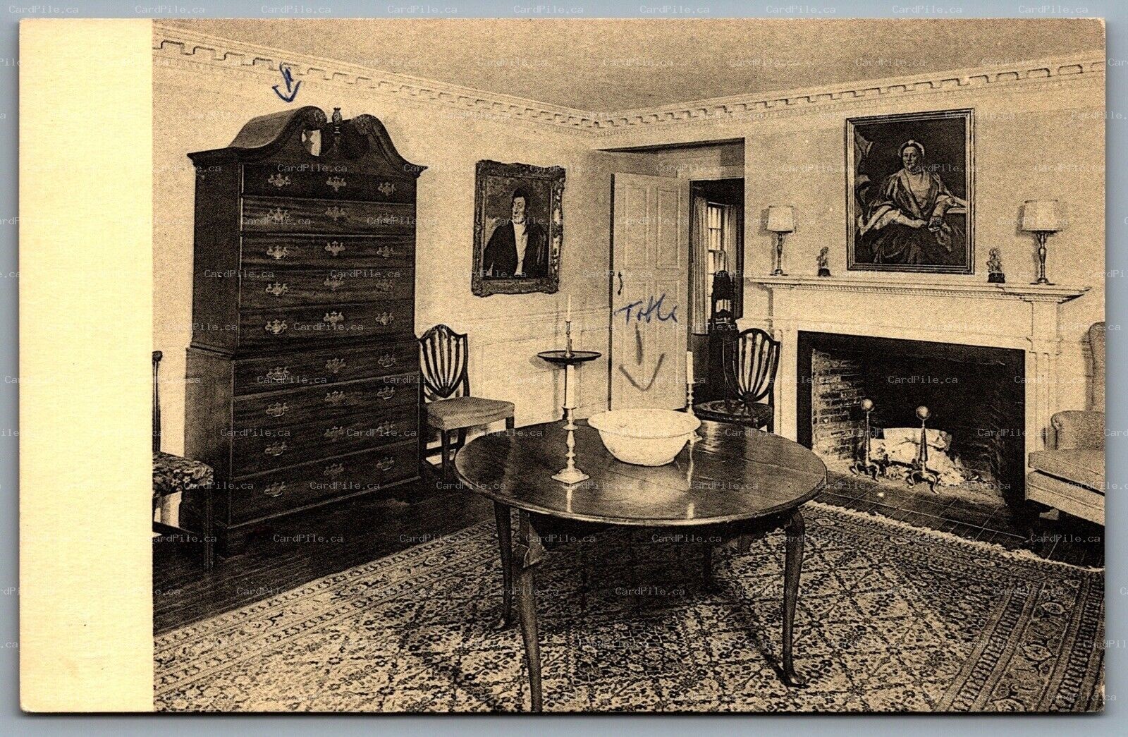 Postcard Marblehead MA c1960s King Hooper Mansion Reception Room Interior View