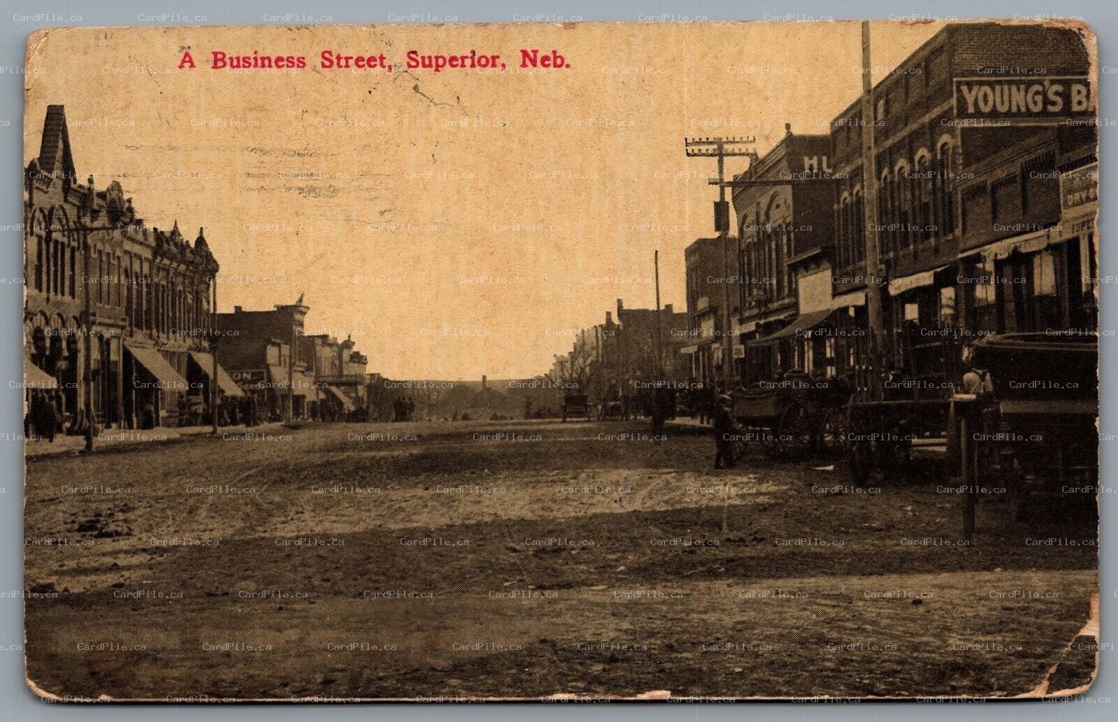 Postcard Superior NE c1913 A Business Street Shops Carriages CDS Duplex Cancel