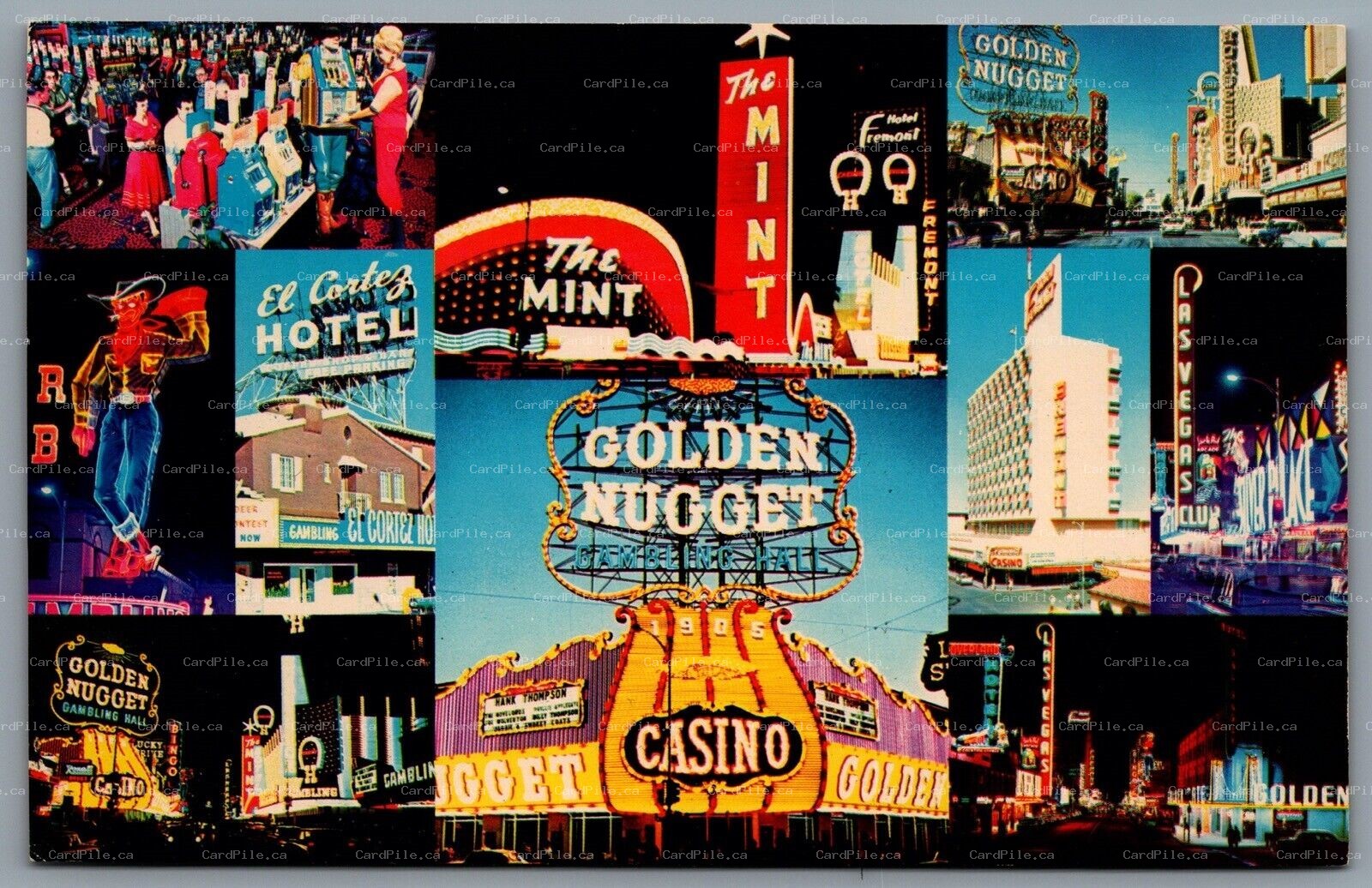 Postcard Las Vegas NV c1960s Glittering Fremont St. Neon Lights Casinos 