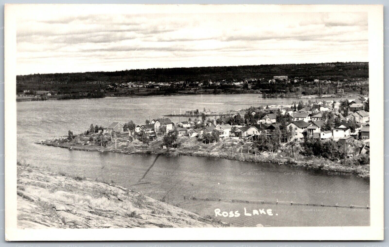 Postcard RPPC c1940s Flin Flon Manitoba Ross Lake Birds Eye View From 1 Ave.