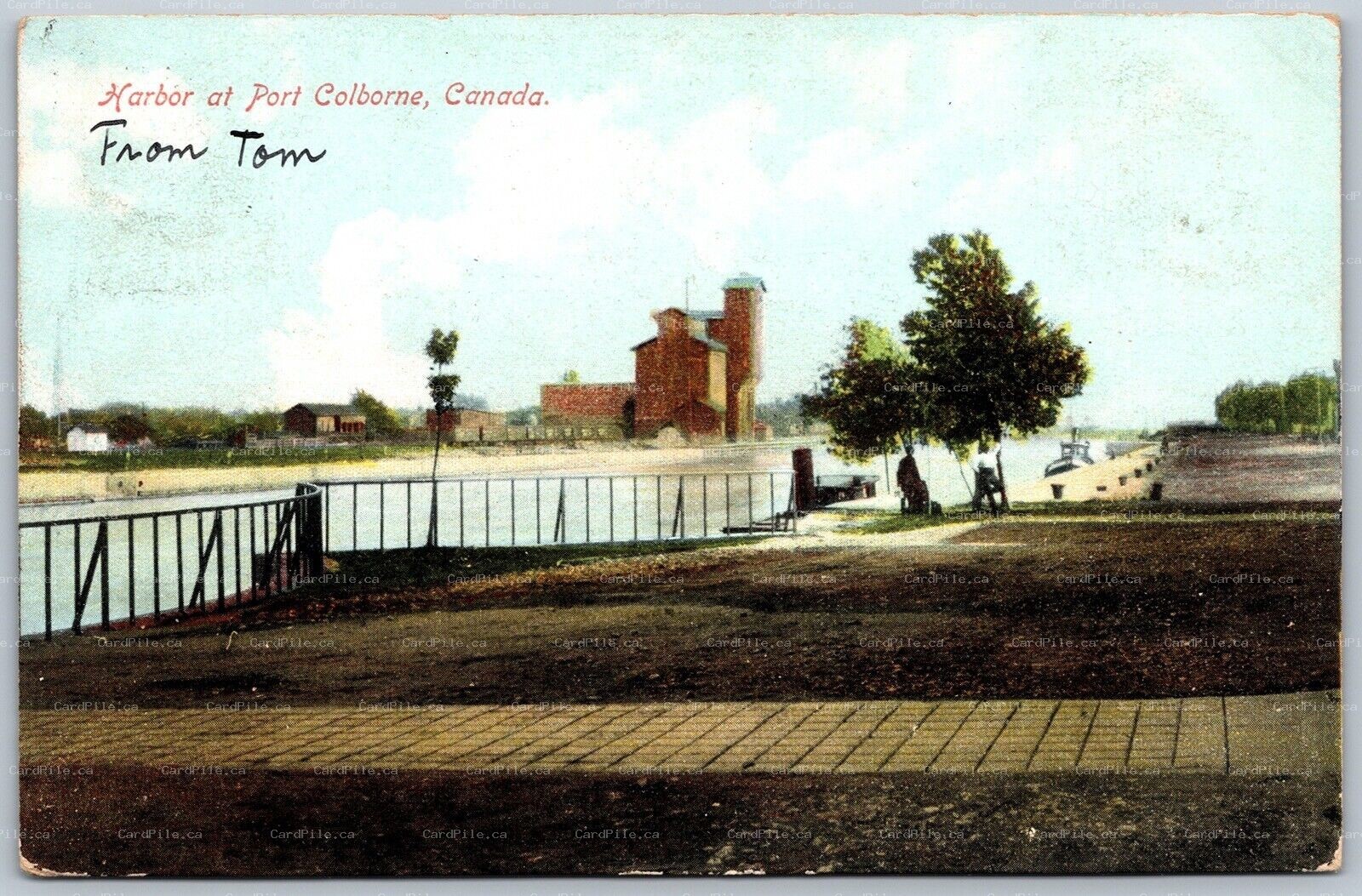 Postcard Port Colborne Ontario c1907 Harbor View Grain Carrier and Elevator