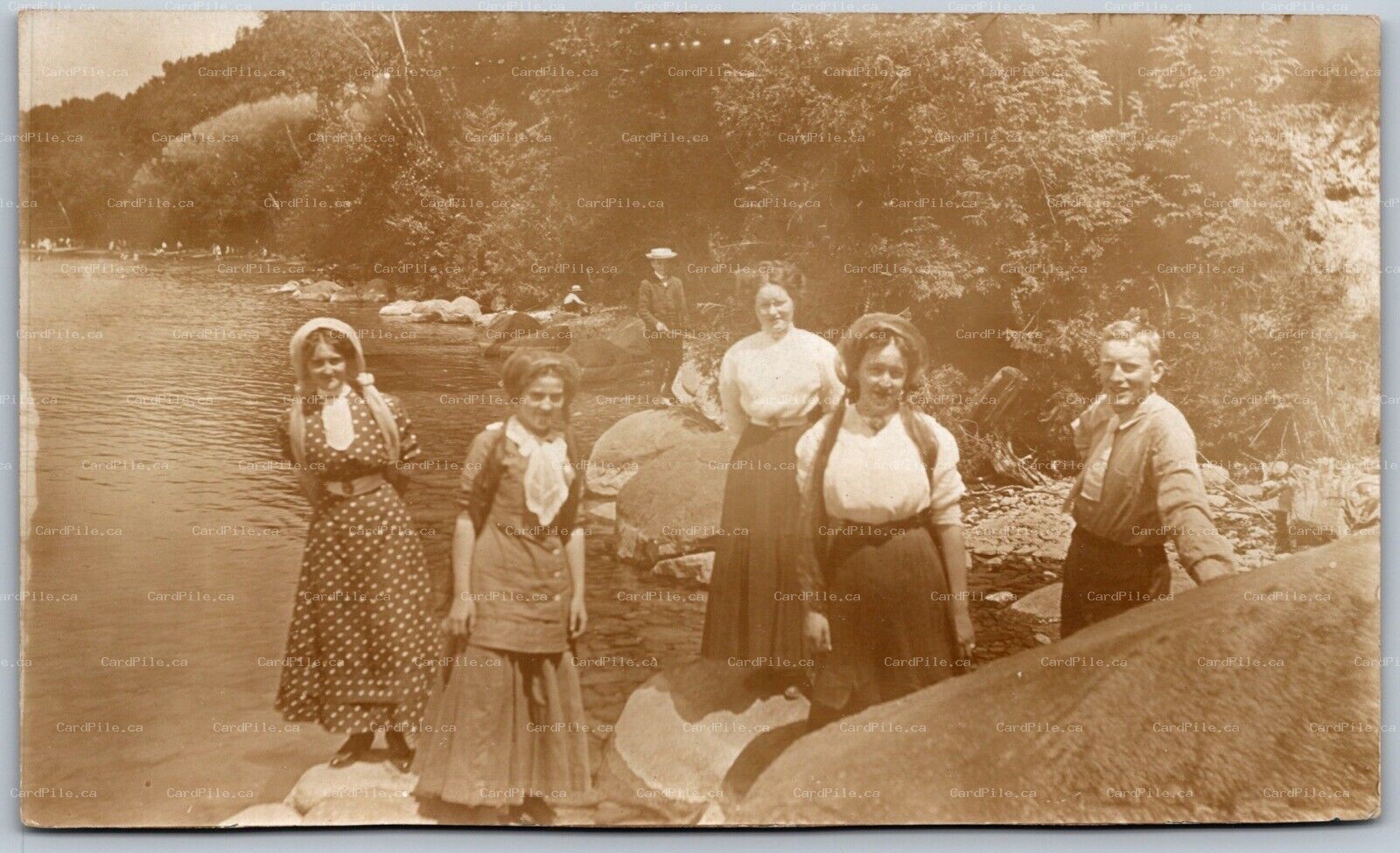 Postcard RPPC c1910 Queensville Ontario Group Photo on River York County