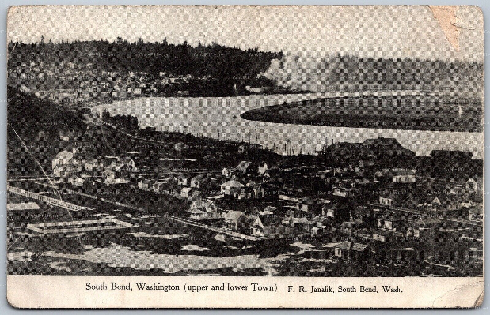 Postcard South Bend Washington c1909 Upper & Lower Town by F. R. Janalik *as is*