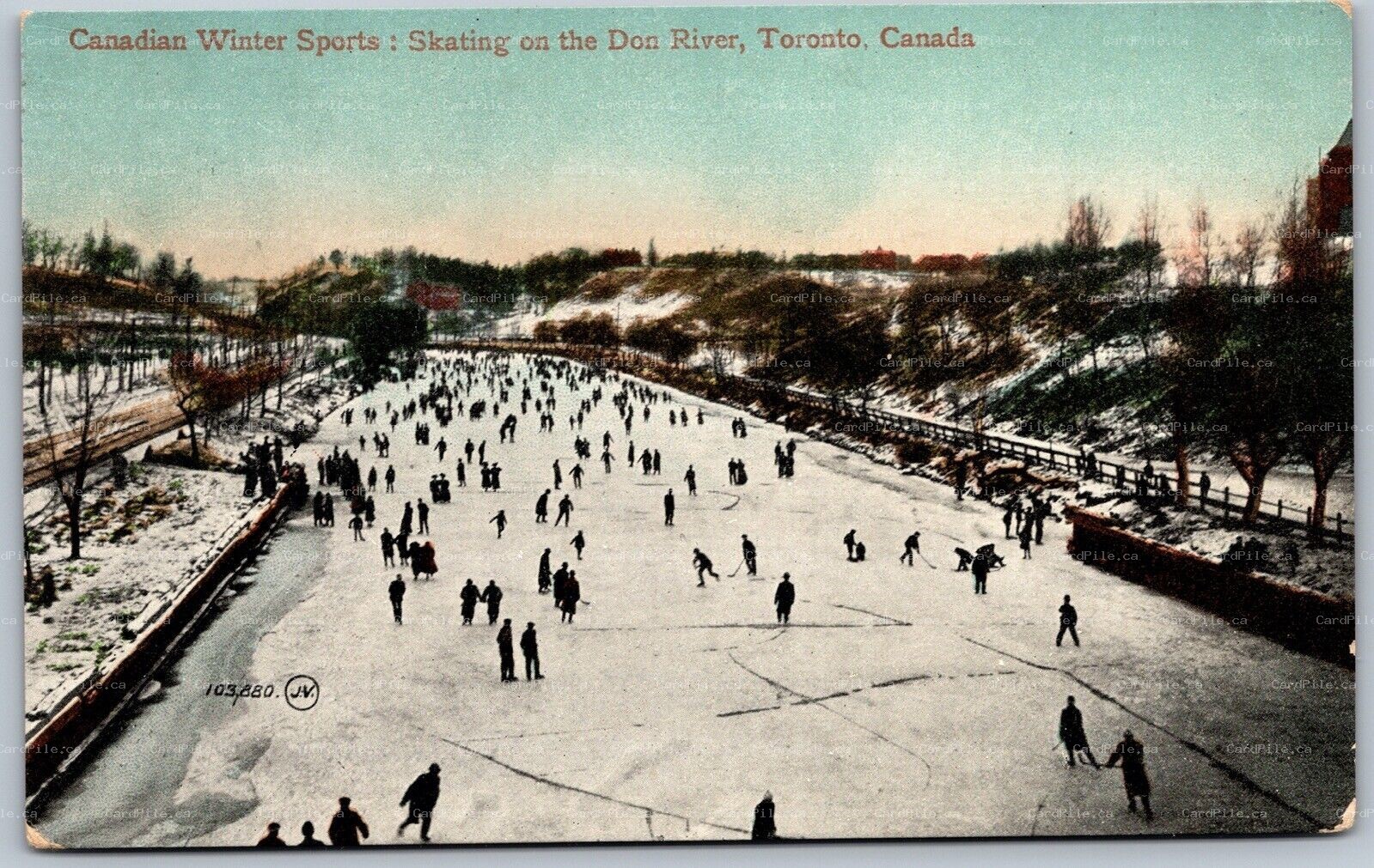 Postcard Toronto Ontario c1910 Canadian Winter Sports Skating On The Don River