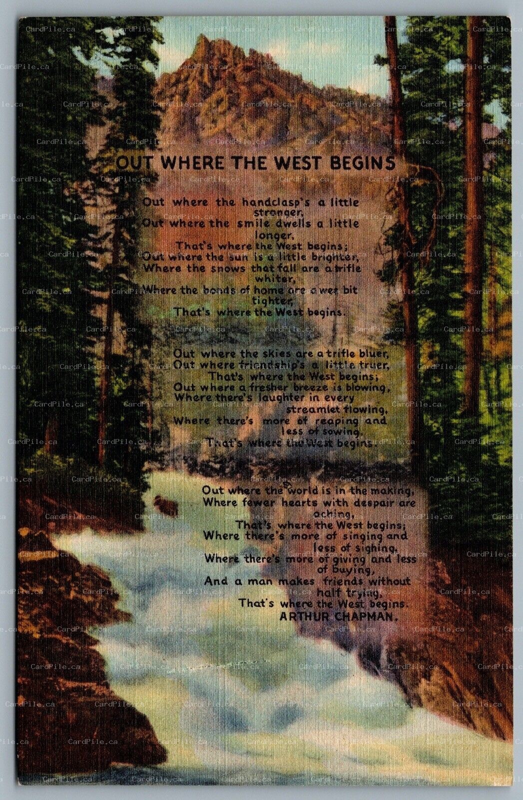 Postcard Colorado c1934 Out Where The West Begins Poem by Arthur Chapman Linen