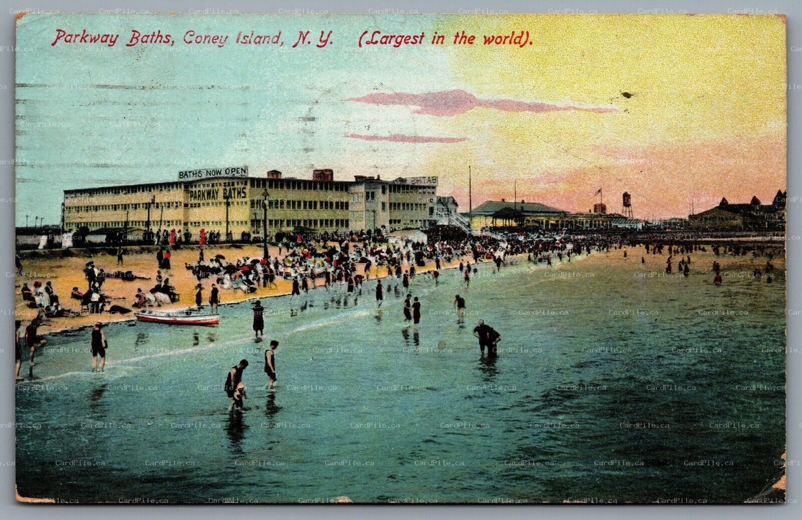 Postcard Coney Island NY c1910 Parkway Baths Largest In The World Ocean Bathers