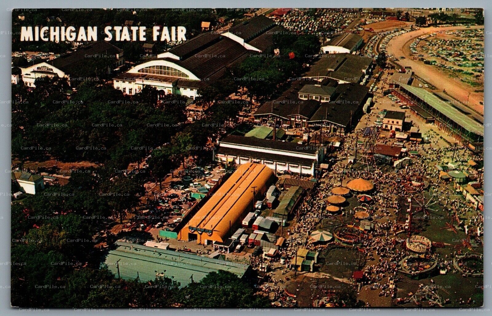 Postcard Detroit MI c1960s Aerial View of Michigan State Fairgrounds Rides