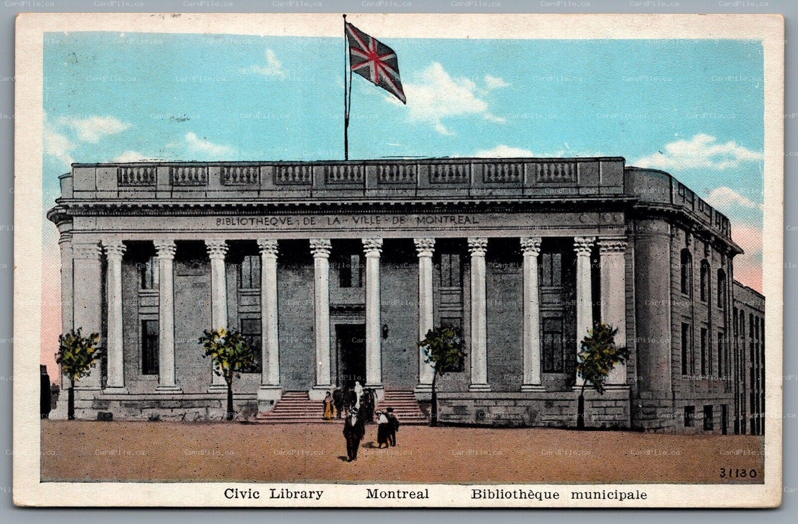 Postcard Montreal PQ 1933 Civic Library Union Jack Flag North Hero VT CDS Cancel