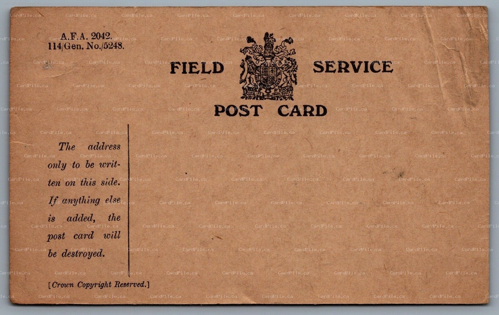 Postcard British c1915 WW1 Field Service Post Card AFA 2042 Unsed A