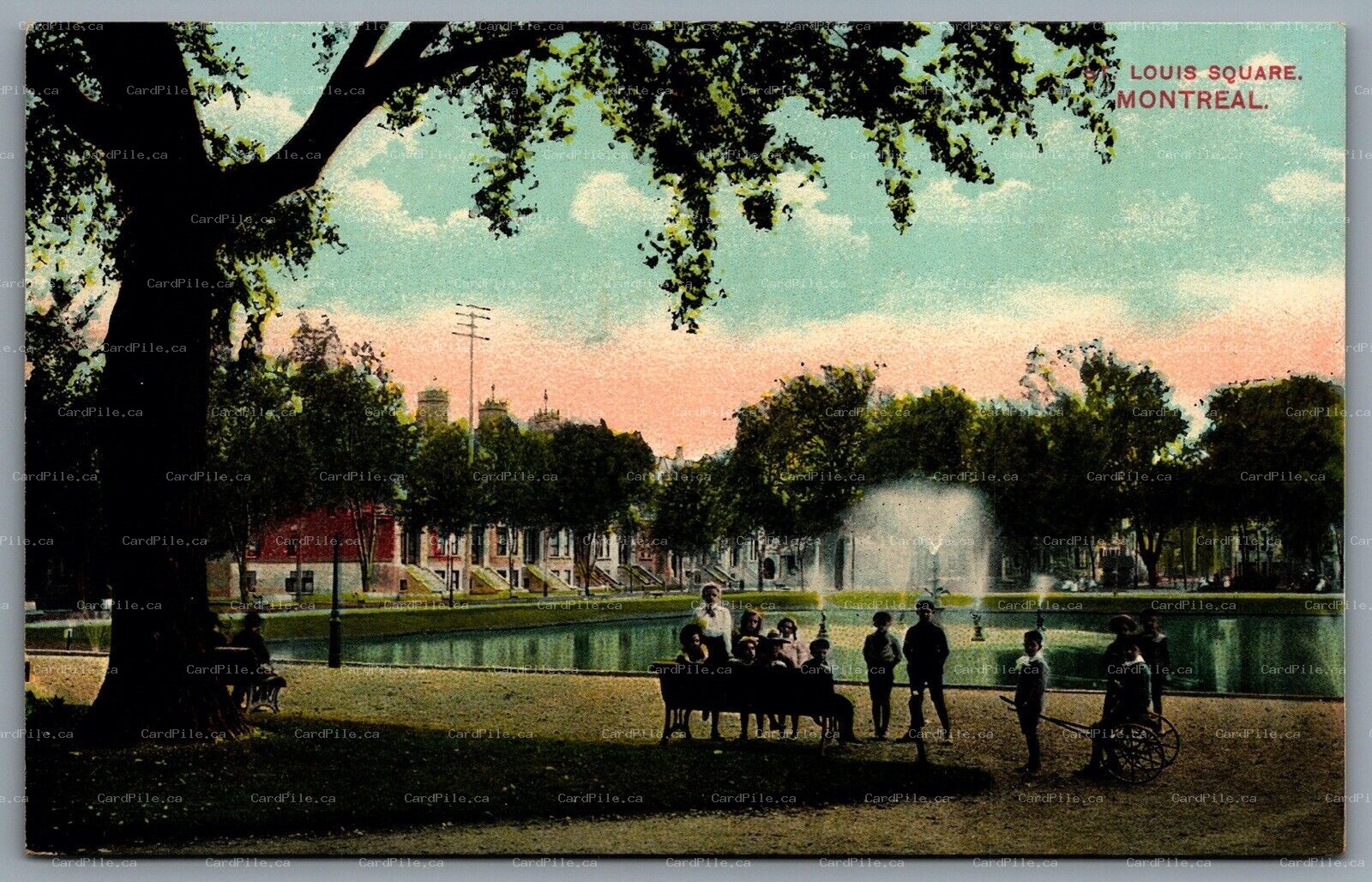 Postcard Montreal Quebec c1908 St. Louis Square Fountain View 