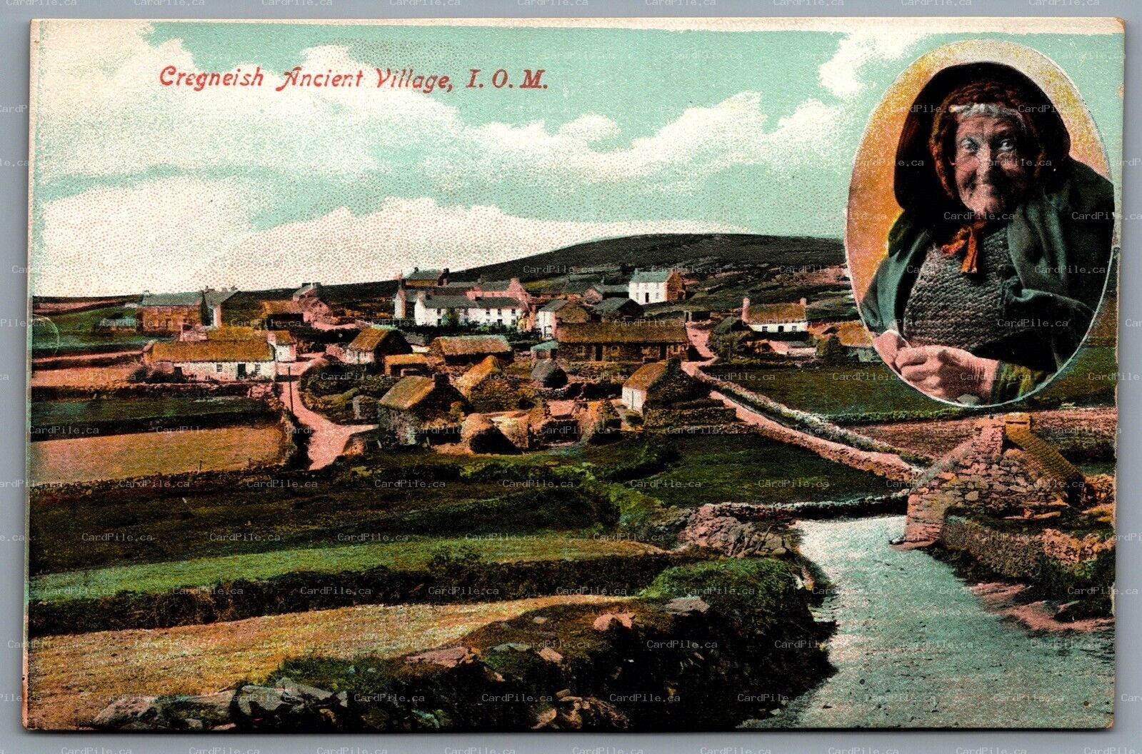 Postcard Cregneash Isle of Man c1905 Cregneish Ancient Village Hand Tinted