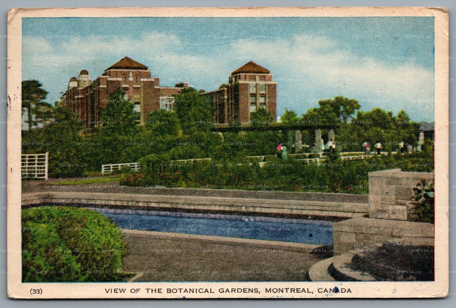 Postcard Montreal Quebec c1949 View of The Botanical Gardens Liverpool B Cancel