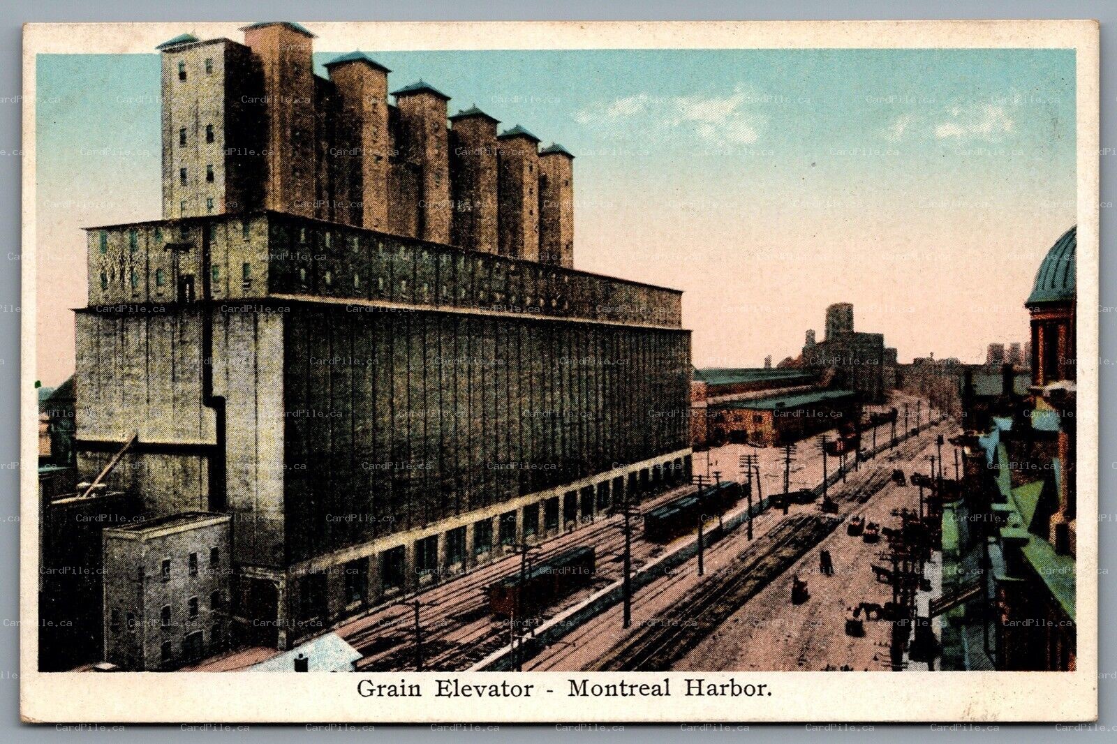 Postcard Montreal Quebec c1906 Grain Elevators Montreal Harbor Railroad Tracks