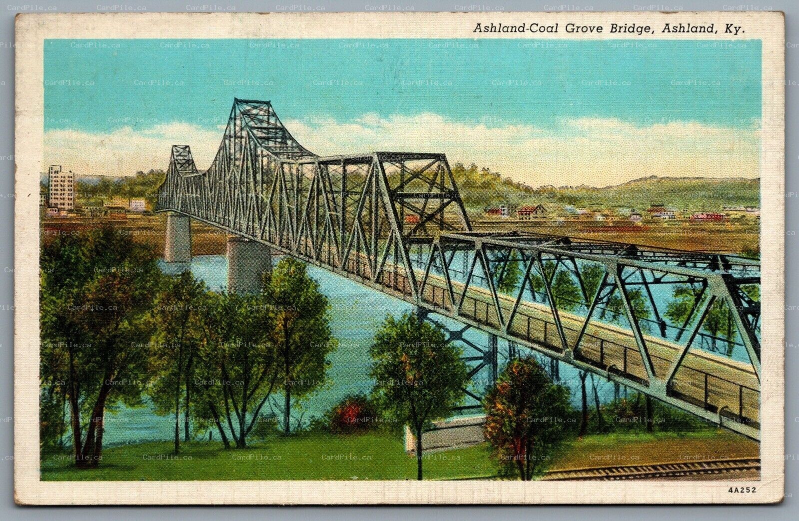 Postcard Ashland KY c1934 Ashland Coal Grove Bridge Ben Williamson Memorial