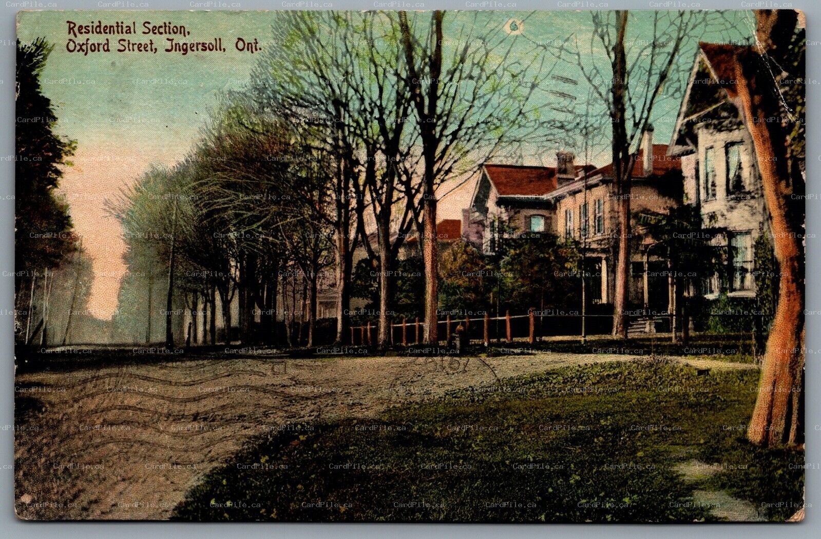 Postcard Ingersoll ONT 1910 Residential Section Oxford Street CDS Machine Cancel