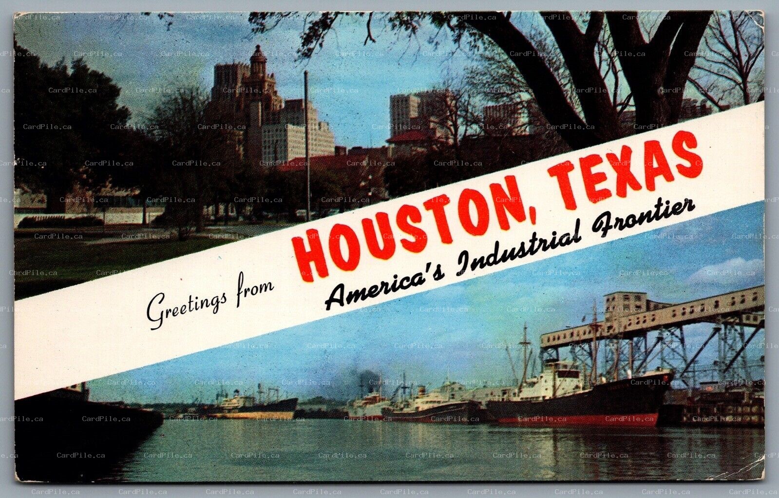 Postcard Houston TX c1956 Greetings From Houston Texas Dual View Banner 