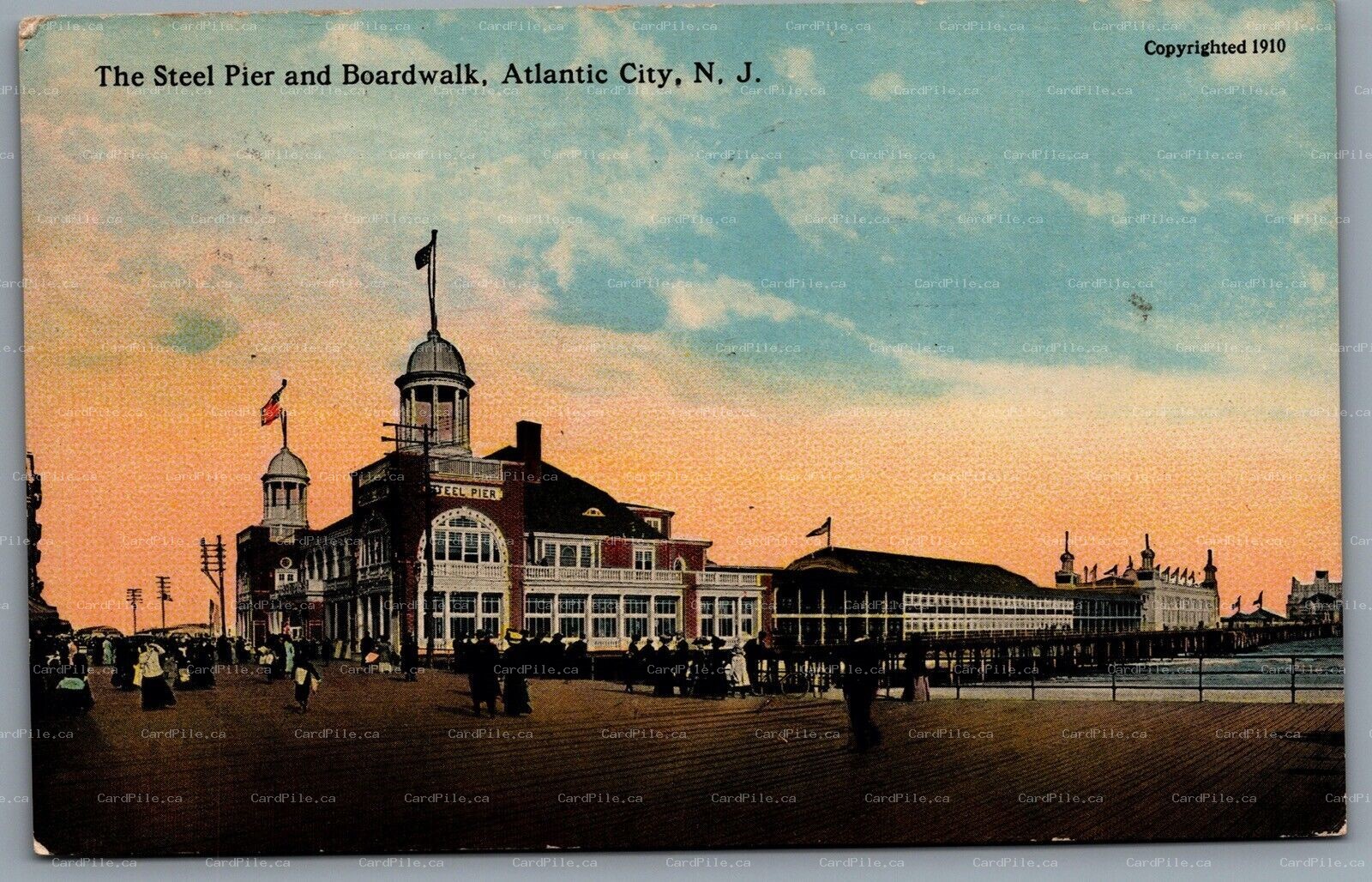 Postcard Atlantic City NJ c1915 The Steel Pier and Boardwalk CDS Machine Cancel