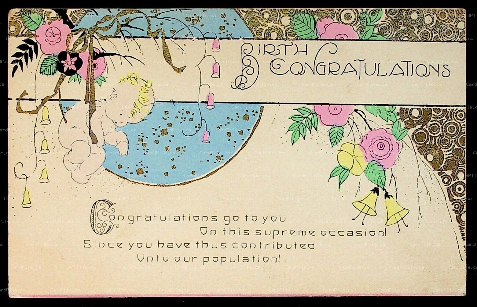 c1931 Birth Congratulations Card Hand Tinted