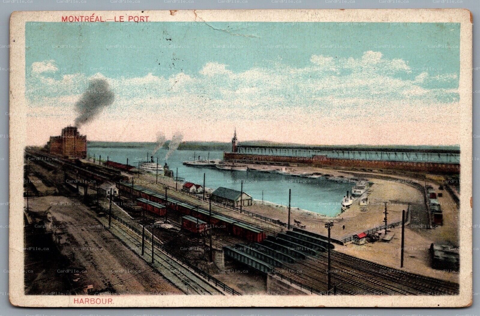 Postcard Montreal Quebec c1935 Le Port Harbour Railroad Tracks Trains CDS Cancel