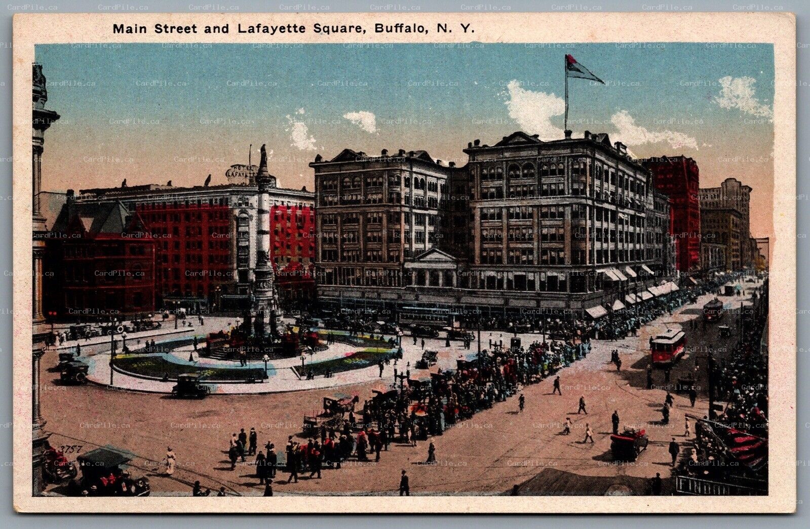 Postcard Buffalo NY c1910s Main Street and Lafayette Square Hand Tinted