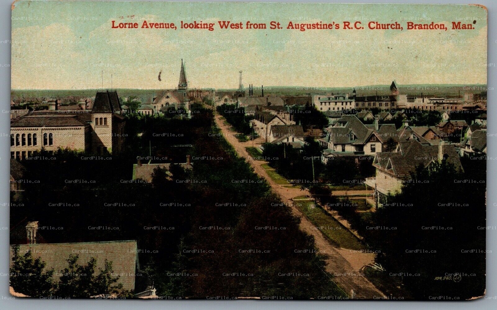 Postcard Brandon MB c1910 Lorne Ave Looking West From St. Augustine R.C Church
