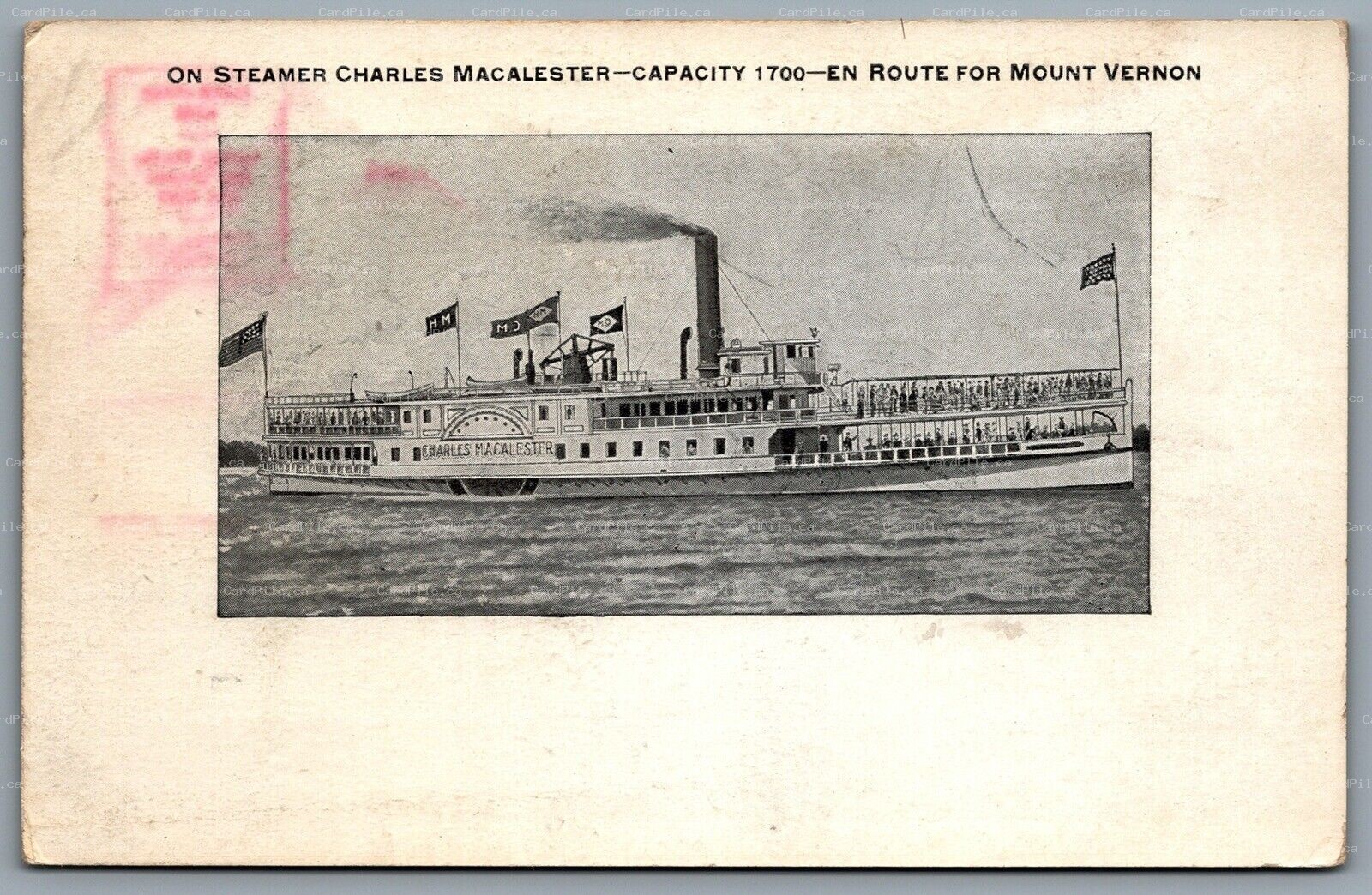 Postcard Mount Vernon VA c1908 On Steamer Charles Macalester Flags 
