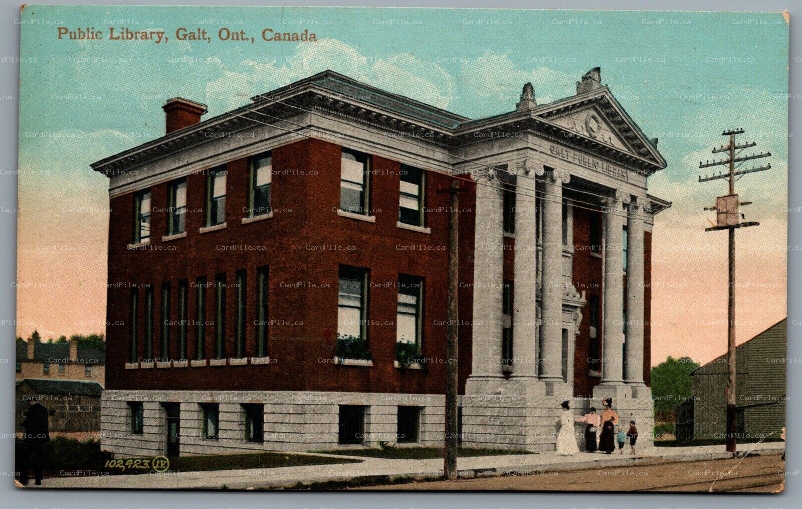 Postcard Galt ONT c1909 Public Library CDS Machine Cancel Galt Carnegie Library
