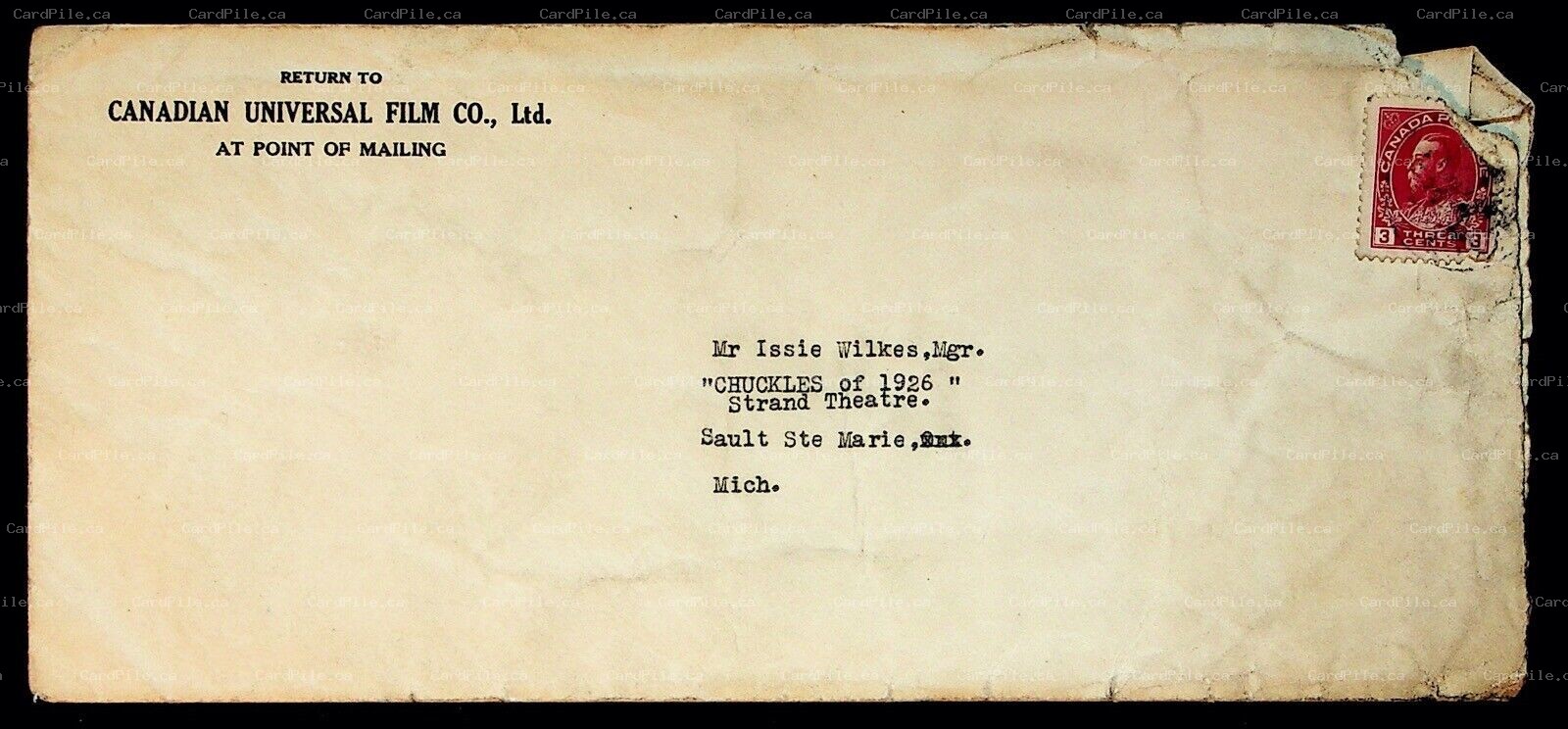 1920s Postal Cover Canadian Universal Film Co. “Chuckles of 1926” Issie Wilkes