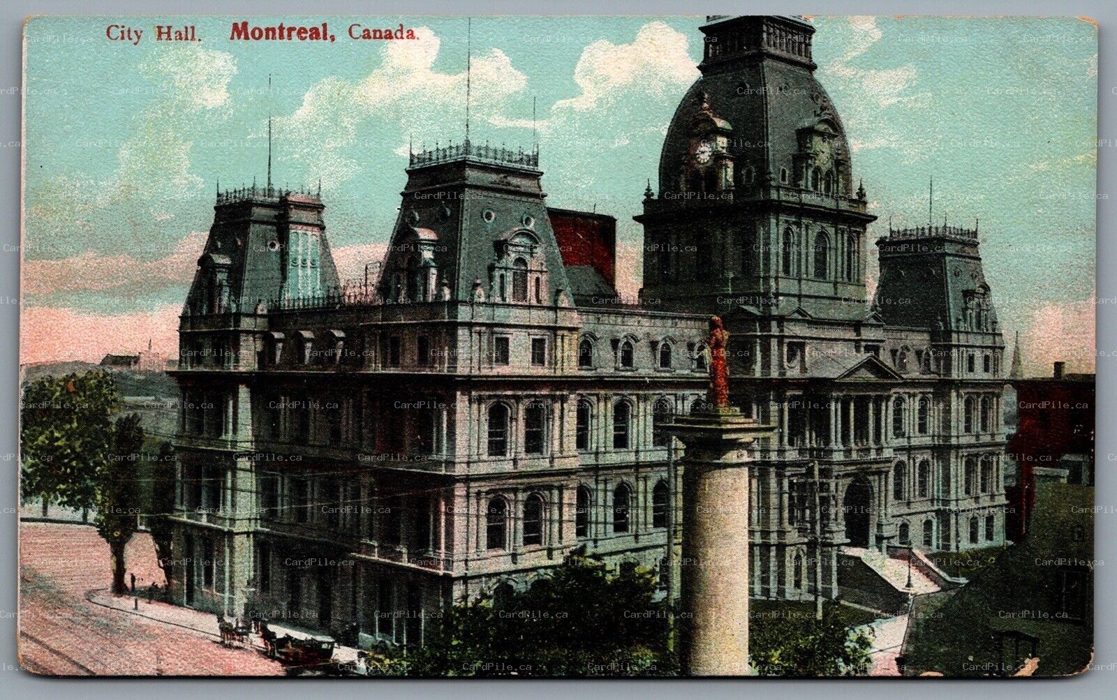 Postcard Montreal Quebec c1910s City Hall Hand Tinted A