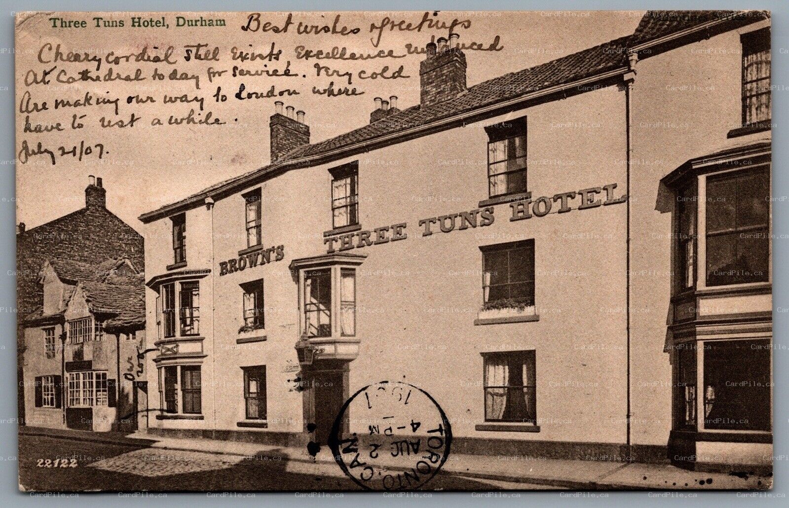 Postcard Durham United Kingdom c1907 Brown’s Three Tuns Hotel 