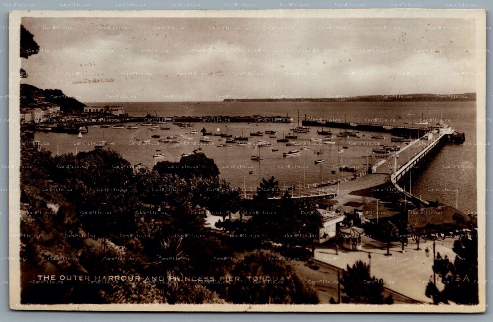 Postcard RPPC Torquay UK c1920s The Outer Harbour and Princess Pier Devon