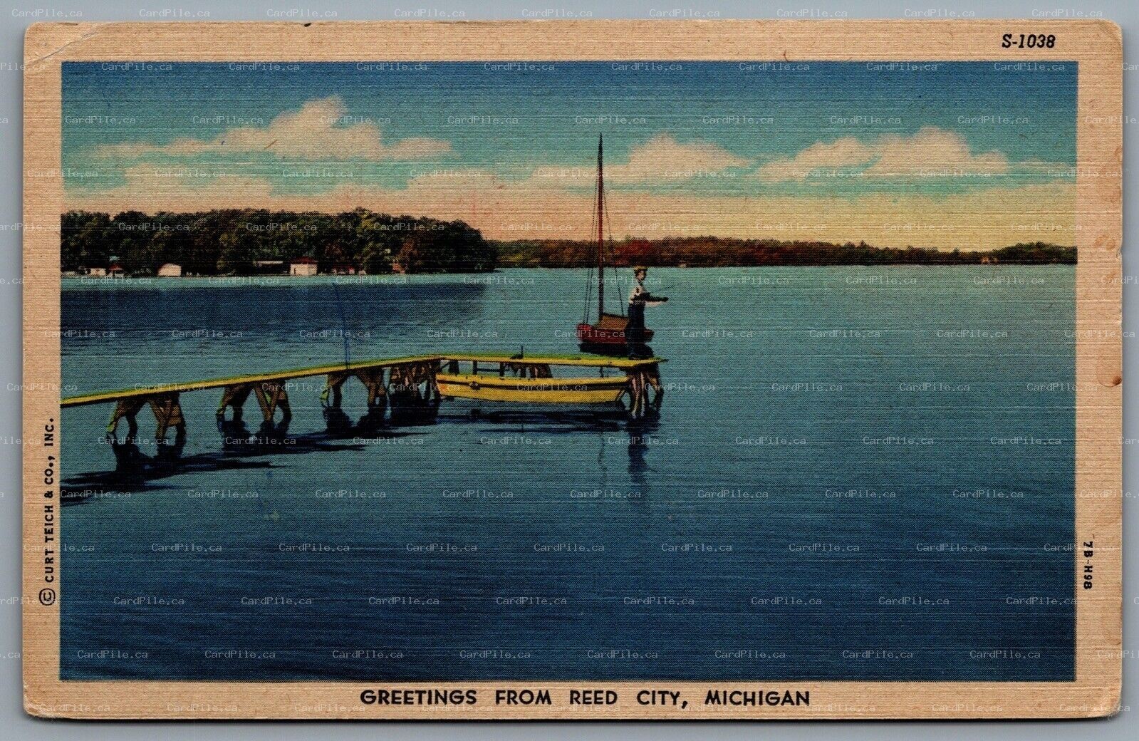 Postcard Reed City MI c1947 Greetings From Reed City Lake View Dock