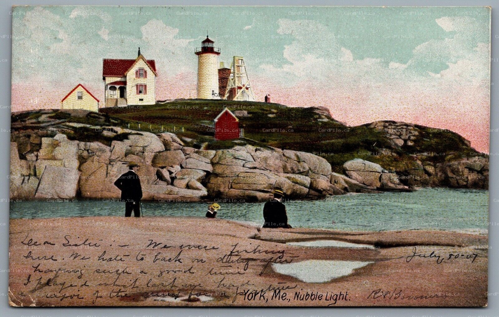 Postcard York ME c1907 Nubble Light Lighthouse CDS Duplex Cancel York Beach