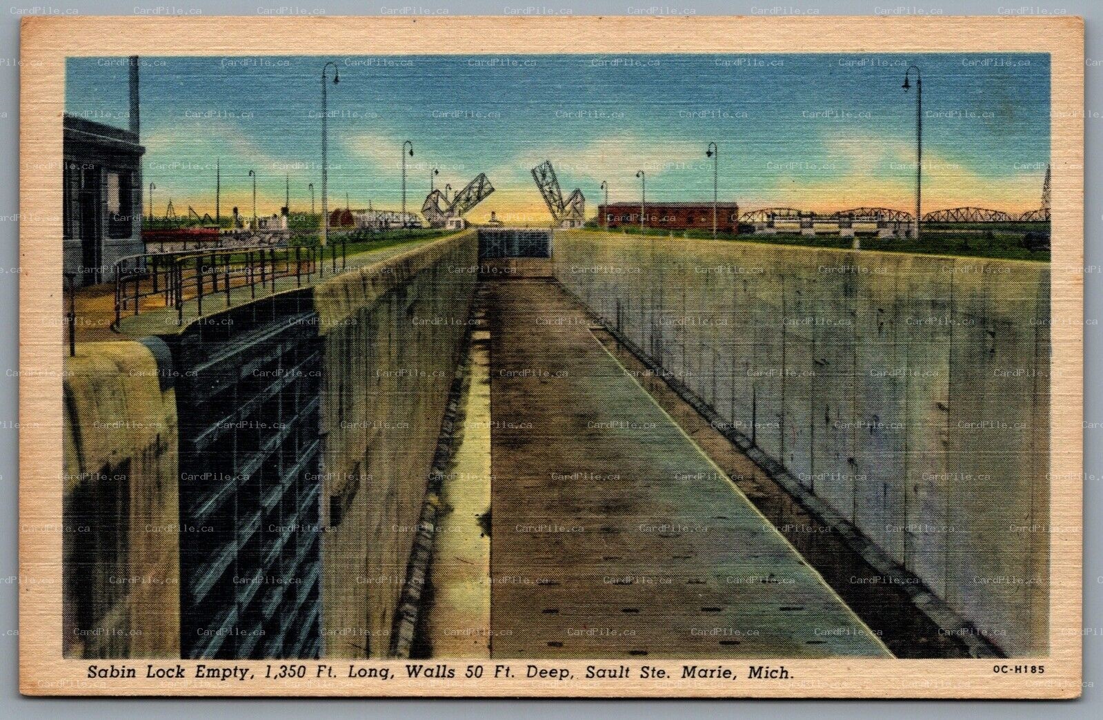 Postcard Sault Ste. Marie MI c1950 Sabin Lock Empty The Soo Locks Linen