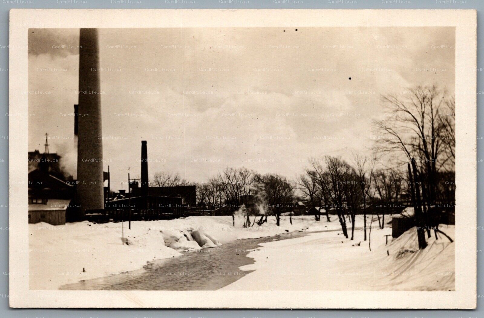 Postcard RPPC c1915 Batavia NY Winter Scene Tonawanda Creek Power Station 