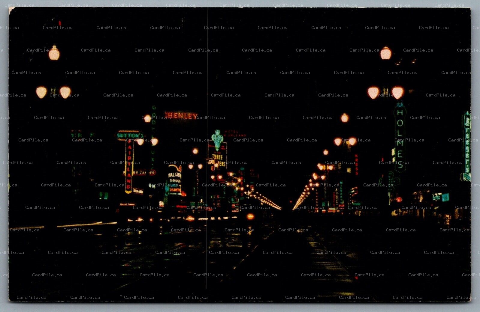 Postcard New Orleans LA c1960s Canal Street At Night Neon Signs Shops R. J. Ord 