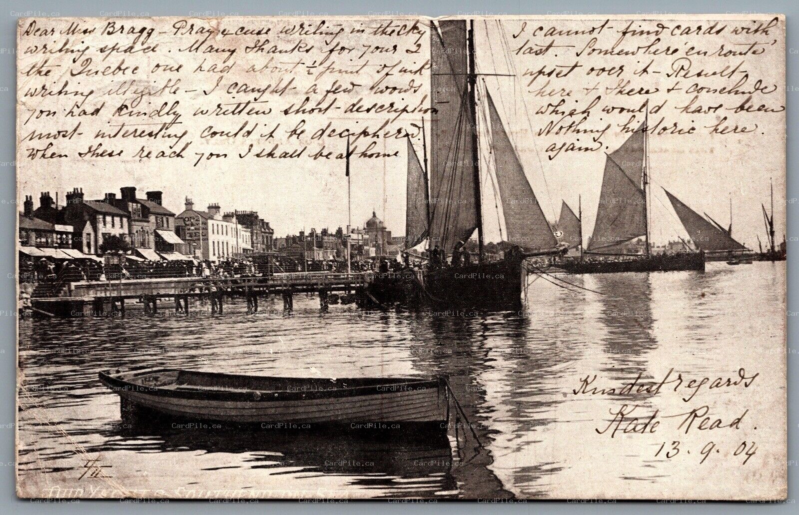 Postcard Southend-on-Sea United Kingdom c1904 Yachts Split Ring Cancel Quebec