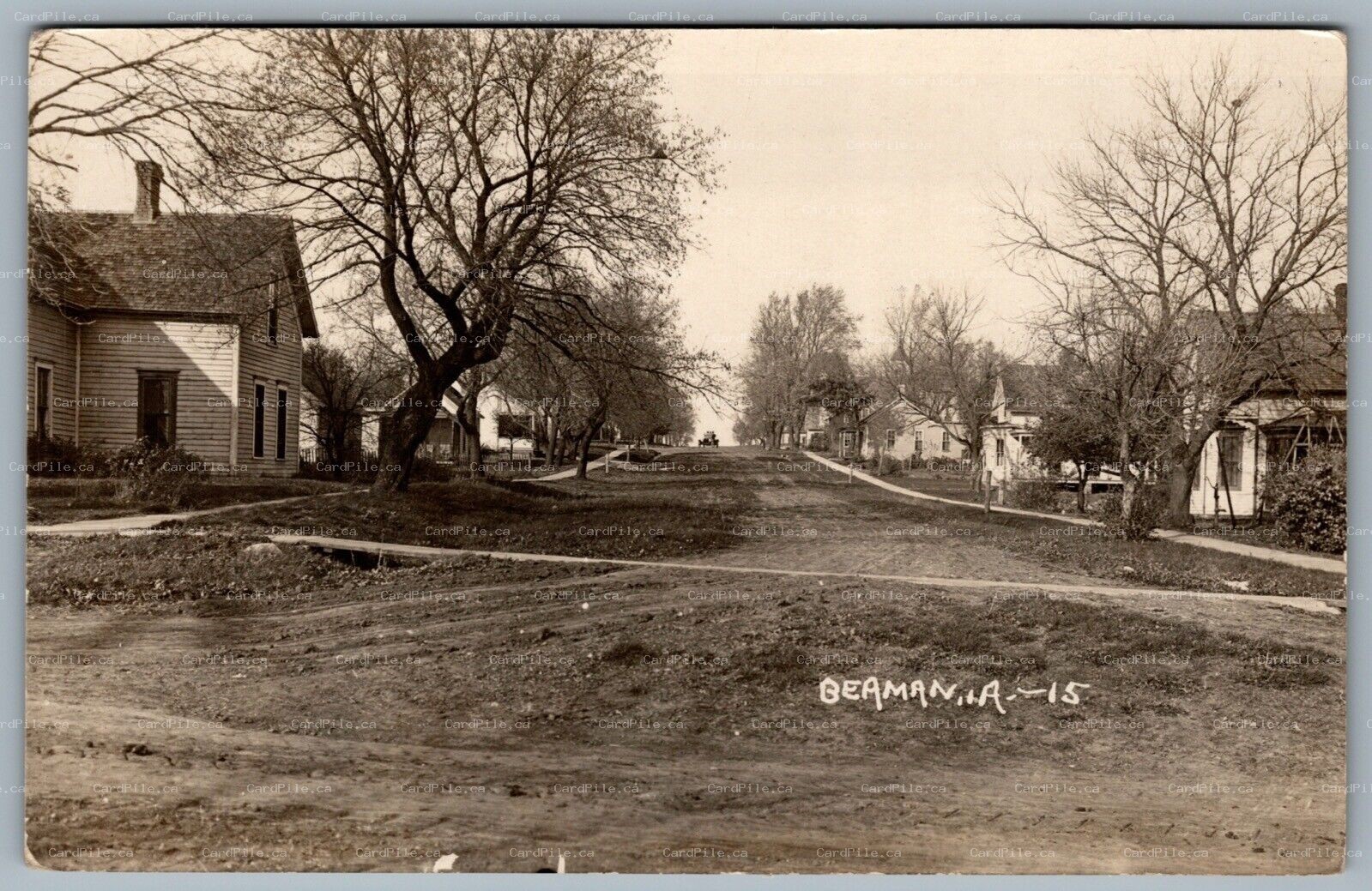 Postcard RPPC c1917 Beaman IA Iowa Street View Houses Old Car